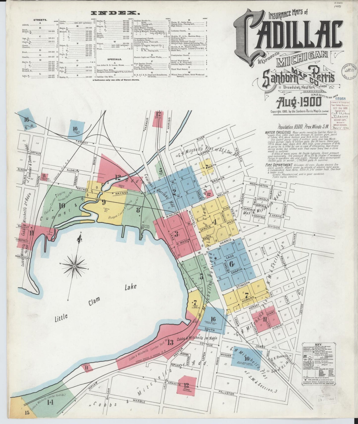 Sanborn Fire Insurance Map from Cadillac, Wexford County, Michigan (1900), Sheet #0001 - Complete Map Set gallery image, historic Sanborn map, vintage wall art, Michigan Michigan