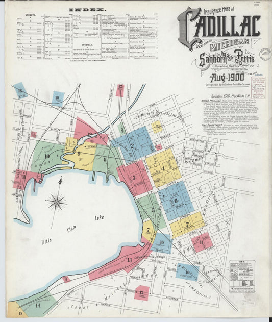 Sanborn Fire Insurance Map from Cadillac, Wexford County, Michigan (1900), Sheet #0001 - Complete Map Set gallery image, historic Sanborn map, vintage wall art, Michigan Michigan