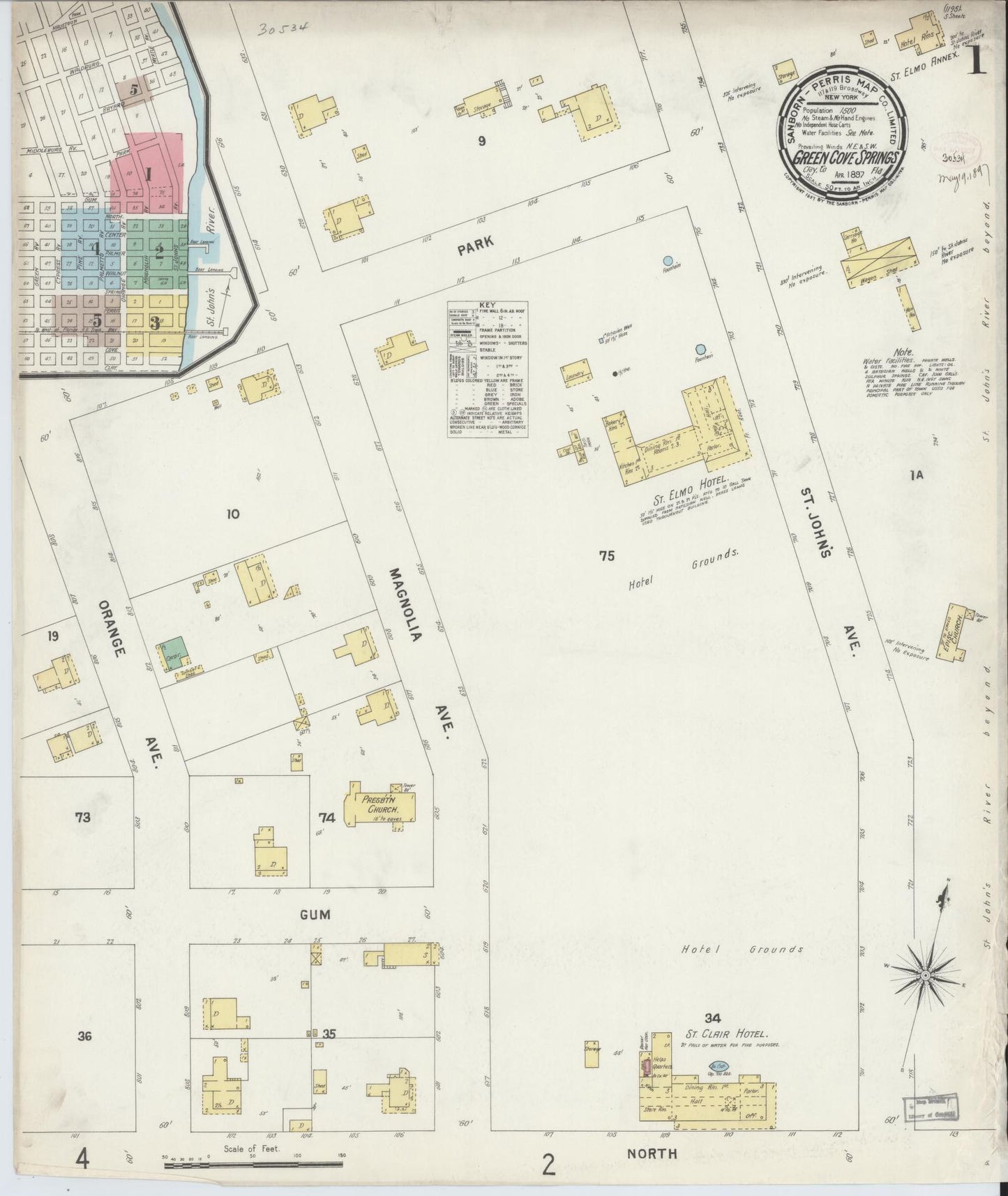 Sanborn Fire Insurance Map from Green Cove Springs, Clay County, Florida (1897), Sheet #0001 - Complete Map Set gallery image, historic Sanborn map, vintage wall art, Florida Florida