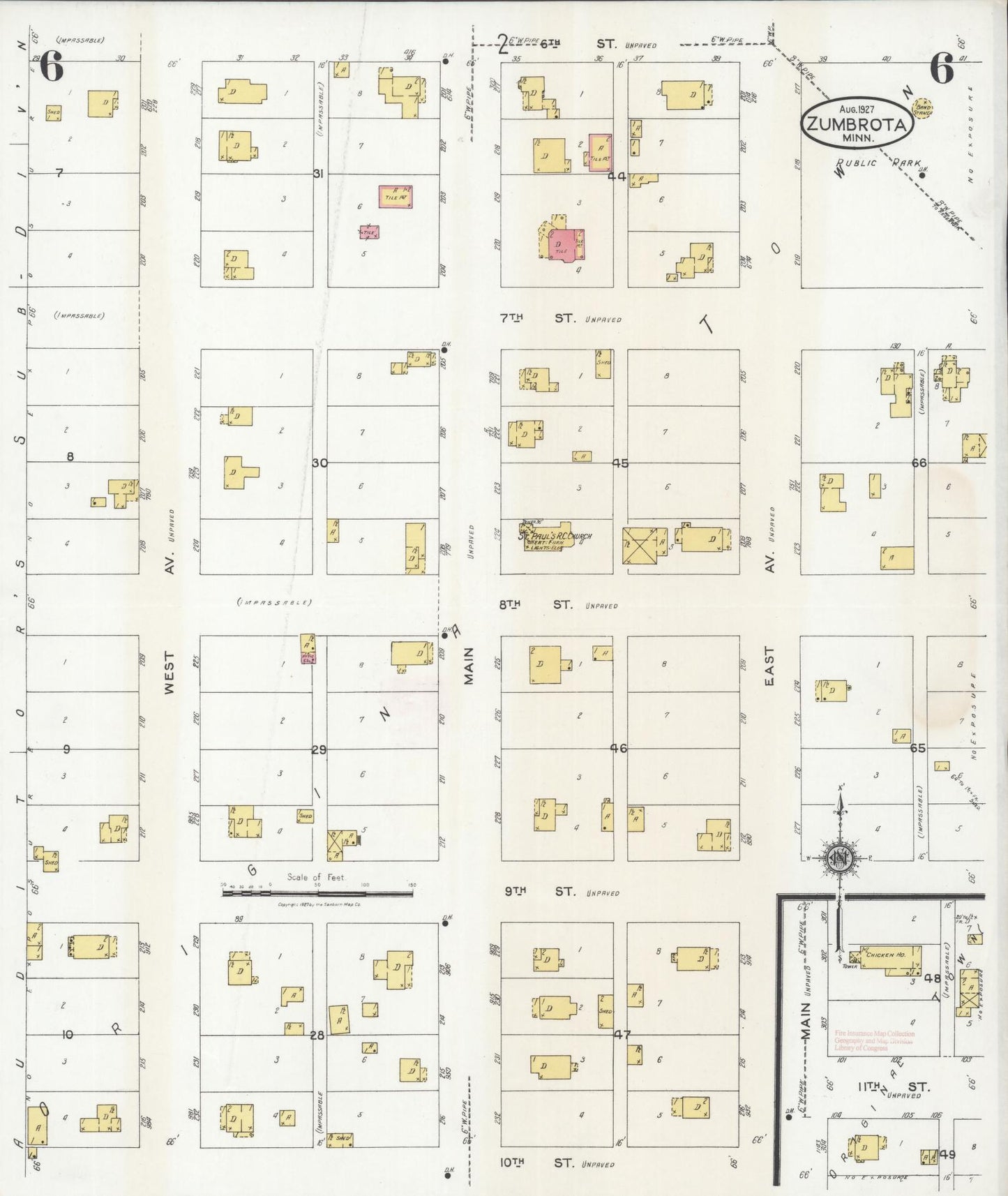 Sanborn Fire Insurance Map from Zumbrota, Goodhue County, Minnesota (1927), Sheet #0006 - Historic Sanborn Fire Insurance Map Print, vintage old map wall art, antique decor, genealogy gift, Minnesota Minnesota map