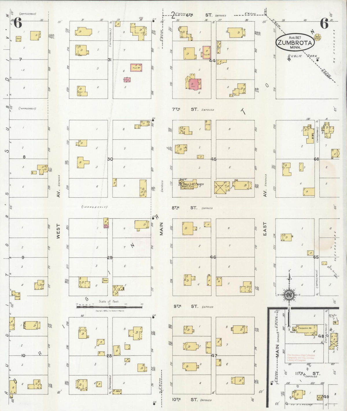 Sanborn Fire Insurance Map from Zumbrota, Goodhue County, Minnesota (1927), Sheet #0006 - Historic Sanborn Fire Insurance Map Print, vintage old map wall art, antique decor, genealogy gift, Minnesota Minnesota map