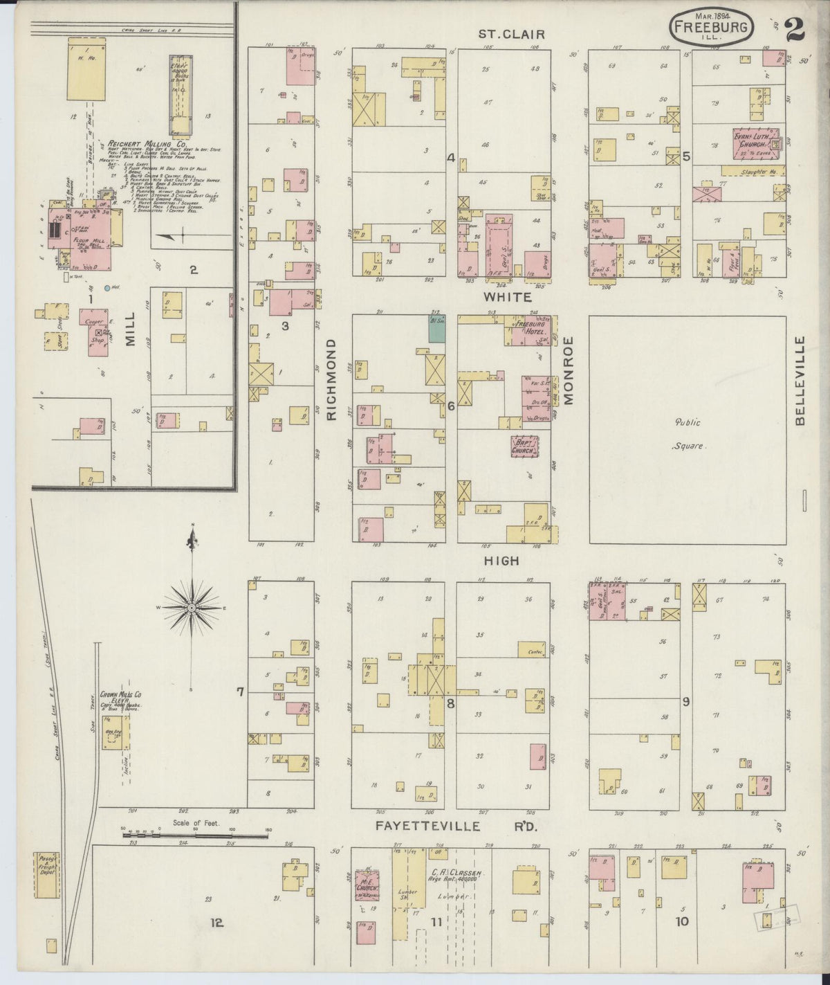 Sanborn Fire Insurance Map from Freeburg, Saint Clair County, Illinois (1894), Sheet #0002 - Historic Sanborn Fire Insurance Map Print, vintage old map wall art, antique decor, genealogy gift, Illinois Illinois map