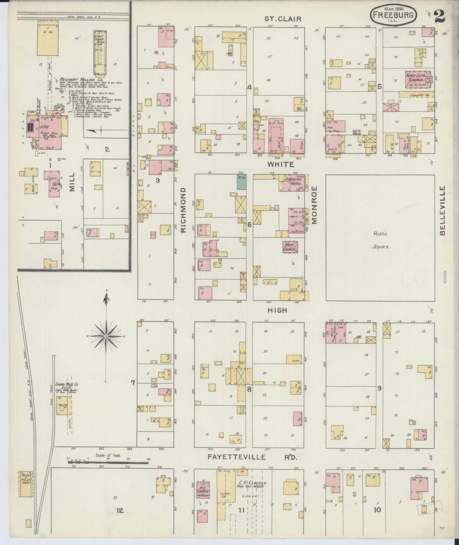 Sanborn Fire Insurance Map from Freeburg, Saint Clair County, Illinois (1894), Sheet #0002 - Historic Sanborn Fire Insurance Map Print, vintage old map wall art, antique decor, genealogy gift, Illinois Illinois map