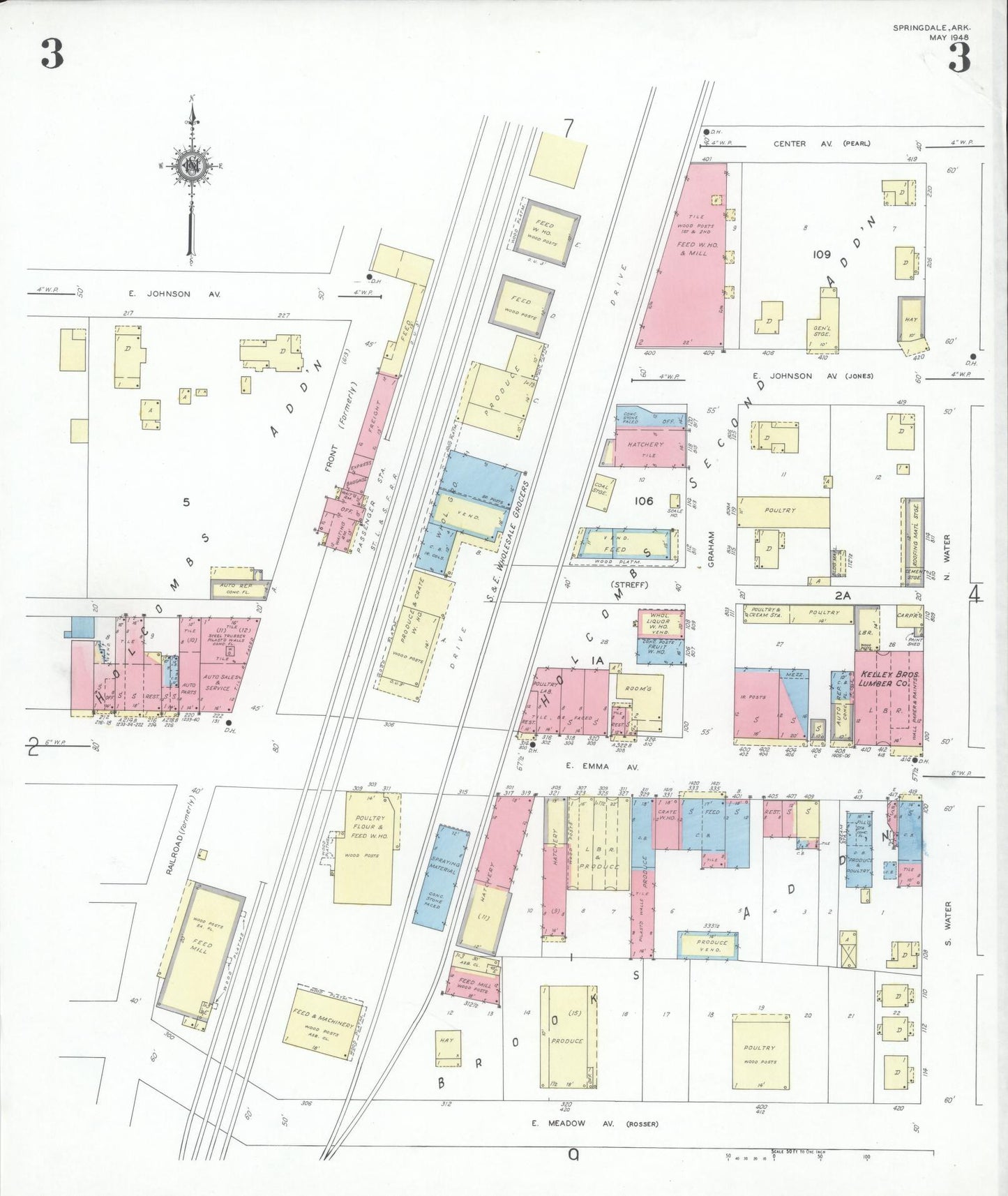 Sanborn Fire Insurance Map from Springdale, Washington County, Arkansas (1948), Sheet #0003 - Complete Map Set gallery image, historic Sanborn map, vintage wall art, Arkansas Arkansas