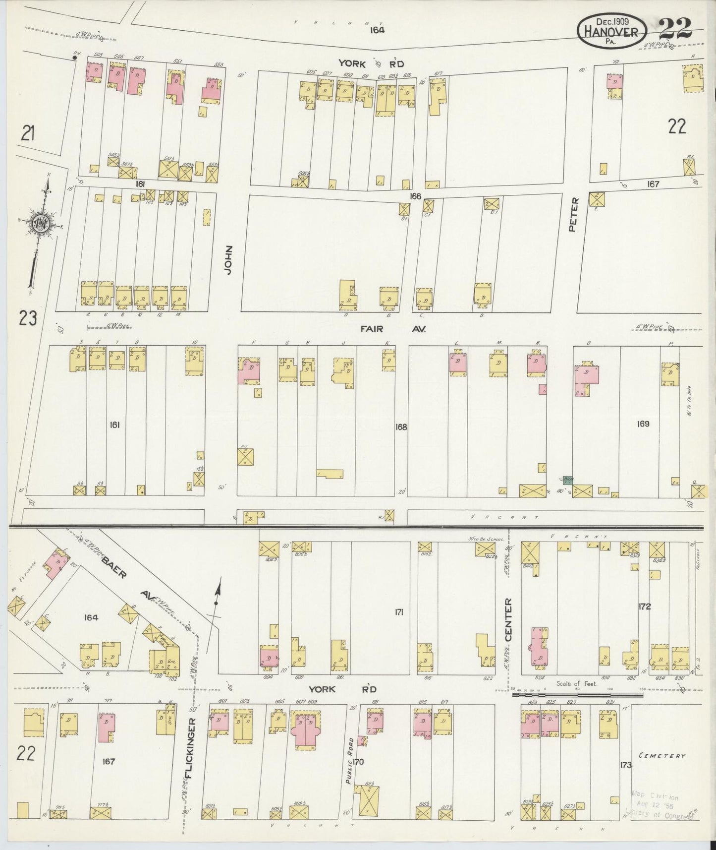 Sanborn Fire Insurance Map from Hanover, York County, Pennsylvania (1909), Sheet #0022 - Complete Map Set gallery image, historic Sanborn map, vintage wall art, Pennsylvania Pennsylvania