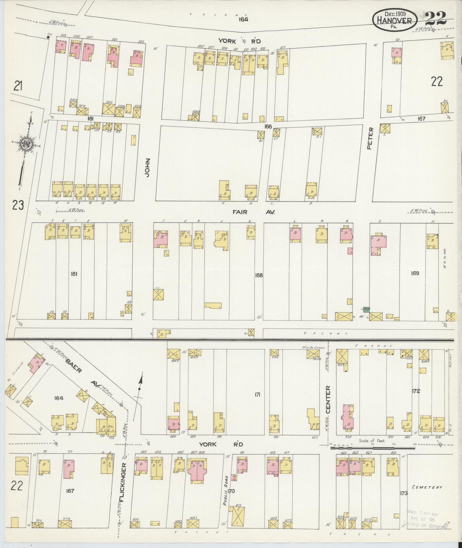 Sanborn Fire Insurance Map from Hanover, York County, Pennsylvania (1909), Sheet #0022 - Complete Map Set gallery image, historic Sanborn map, vintage wall art, Pennsylvania Pennsylvania