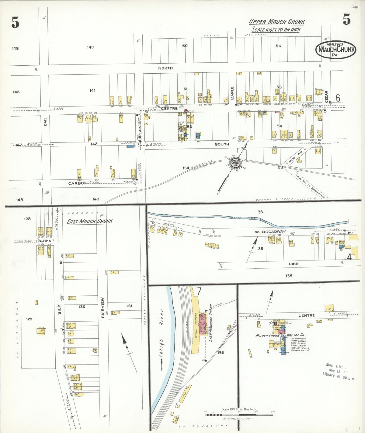 Sanborn Fire Insurance Map from Mauch Chunk, Carbon County, Pennsylvania (1923), Sheet #0005 - Complete Map Set gallery image, historic Sanborn map, vintage wall art, Pennsylvania Pennsylvania