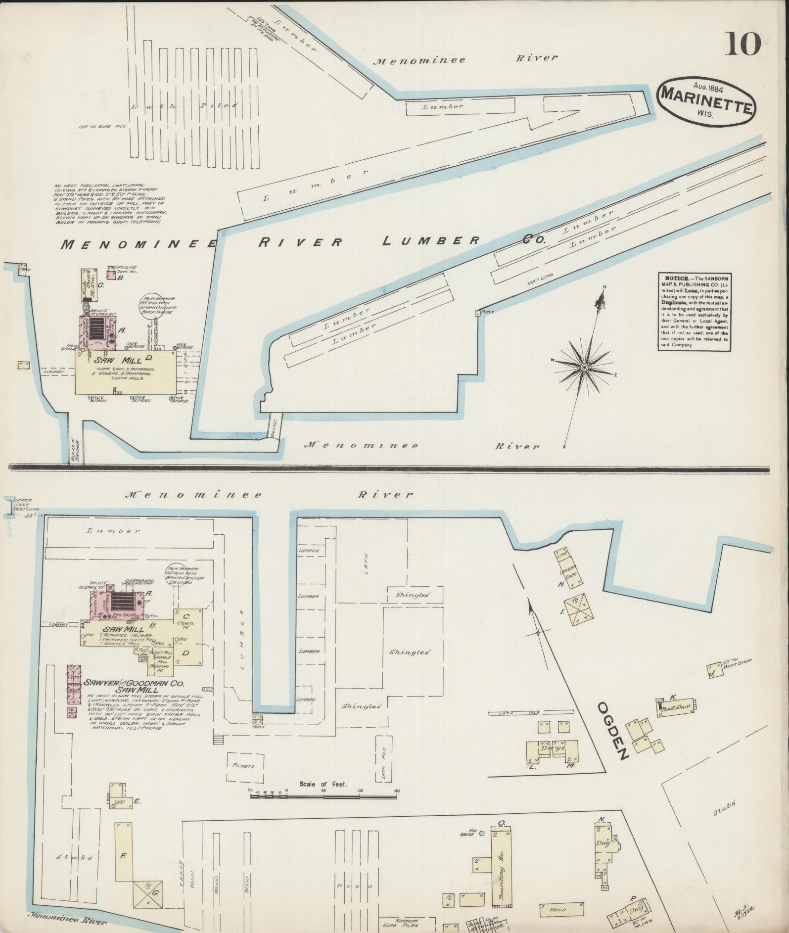 Sanborn Fire Insurance Map from Marinette, Marinette County, Wisconsin (1884), Sheet #0010 - Complete Map Set gallery image, historic Sanborn map, vintage wall art, Wisconsin Wisconsin