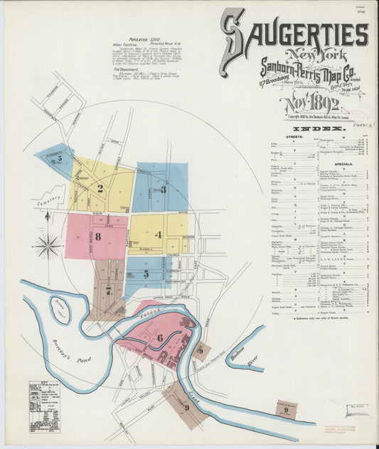 Sanborn Fire Insurance Map from Saugerties, Ulster County, New York (1892), Sheet #0001 - Complete Map Set gallery image, historic Sanborn map, vintage wall art, New York New York