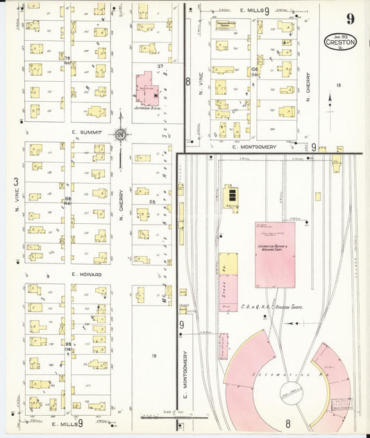 Sanborn Fire Insurance Map from Creston, Union County, Iowa (1913), Sheet #0009 - Historic Sanborn Fire Insurance Map Print, vintage old map wall art