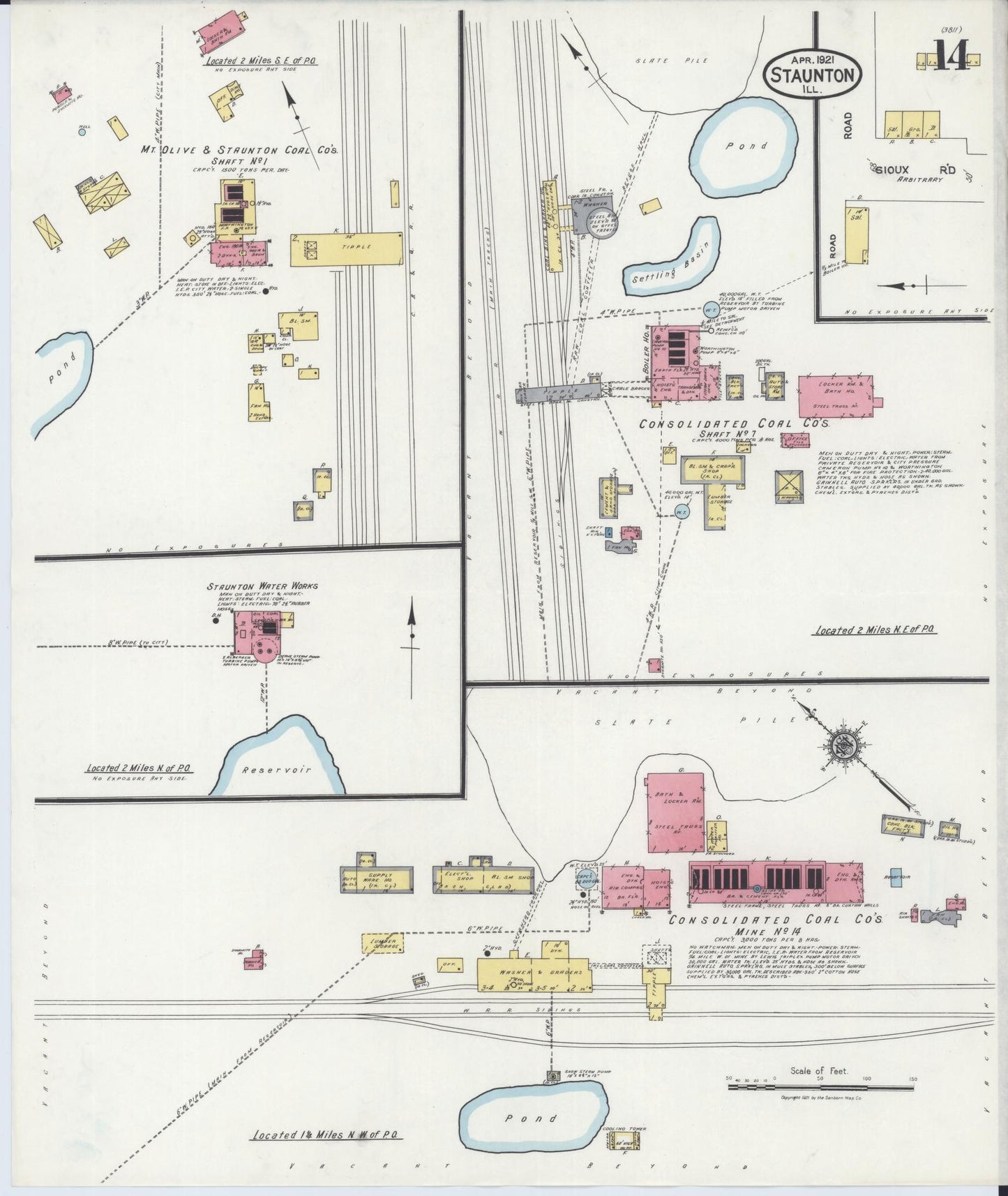 Sanborn Fire Insurance Map from Staunton, Macoupin County, Illinois (1921), Sheet #0014 - Historic Sanborn Fire Insurance Map Print, vintage old map wall art, antique decor, genealogy gift, Illinois Illinois map