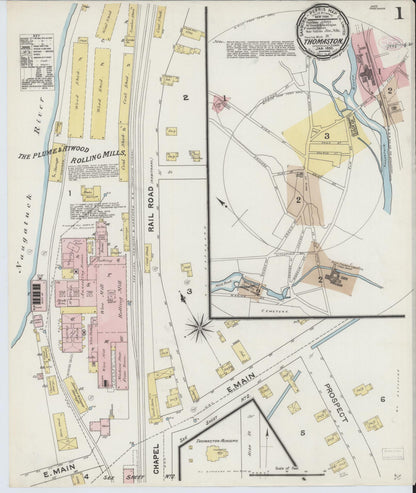 Sanborn Fire Insurance Map from Thomaston, Litchfield County, Connecticut (1890), Sheet #0001 - Complete Map Set gallery image, historic Sanborn map, vintage wall art, Connecticut Connecticut