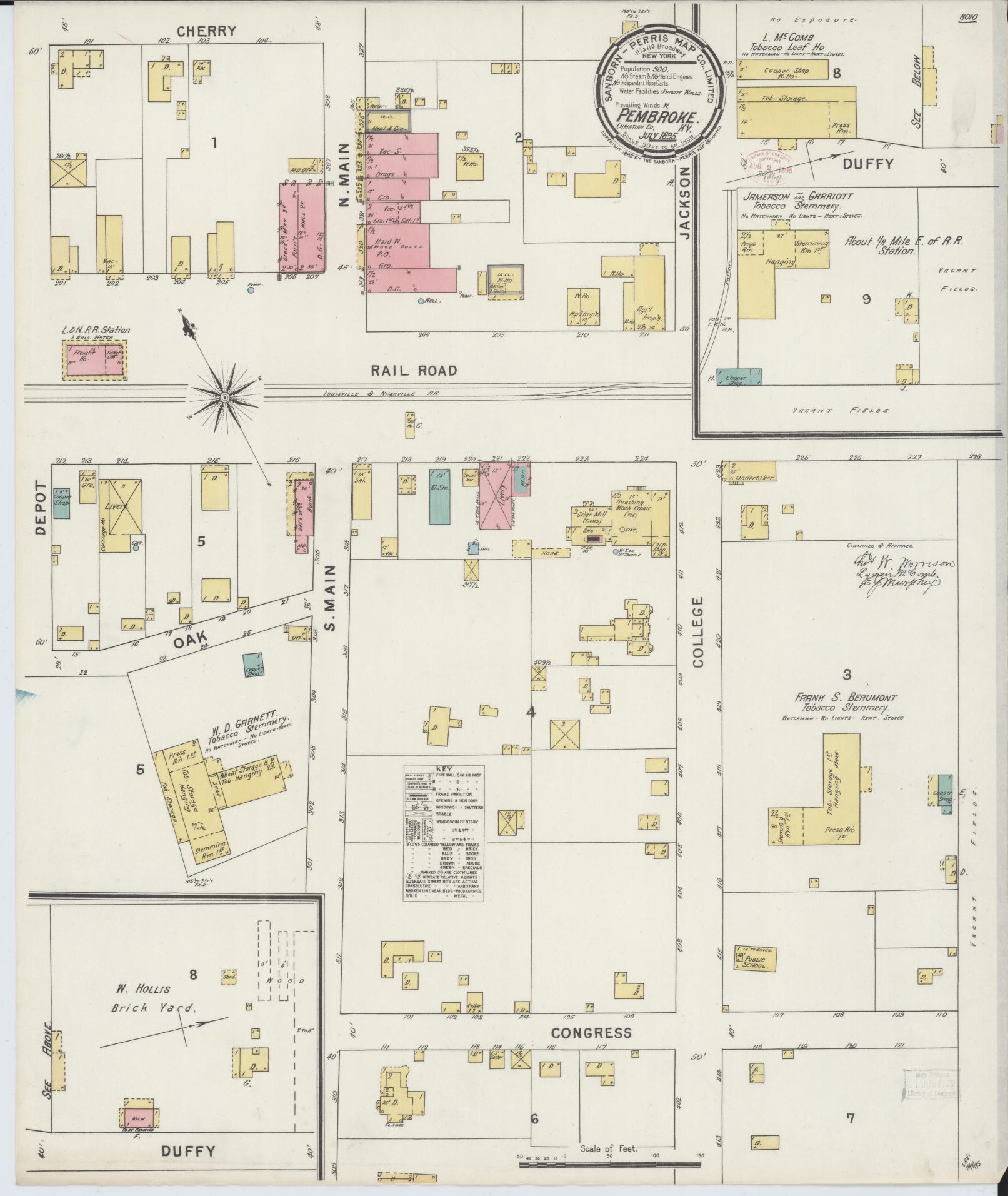 Sanborn Fire Insurance Map from Pembroke, Christian County, Kentucky (1895), Sheet #0001 - Historic Sanborn Fire Insurance Map Print, vintage old map wall art, antique decor, genealogy gift, Kentucky Kentucky map