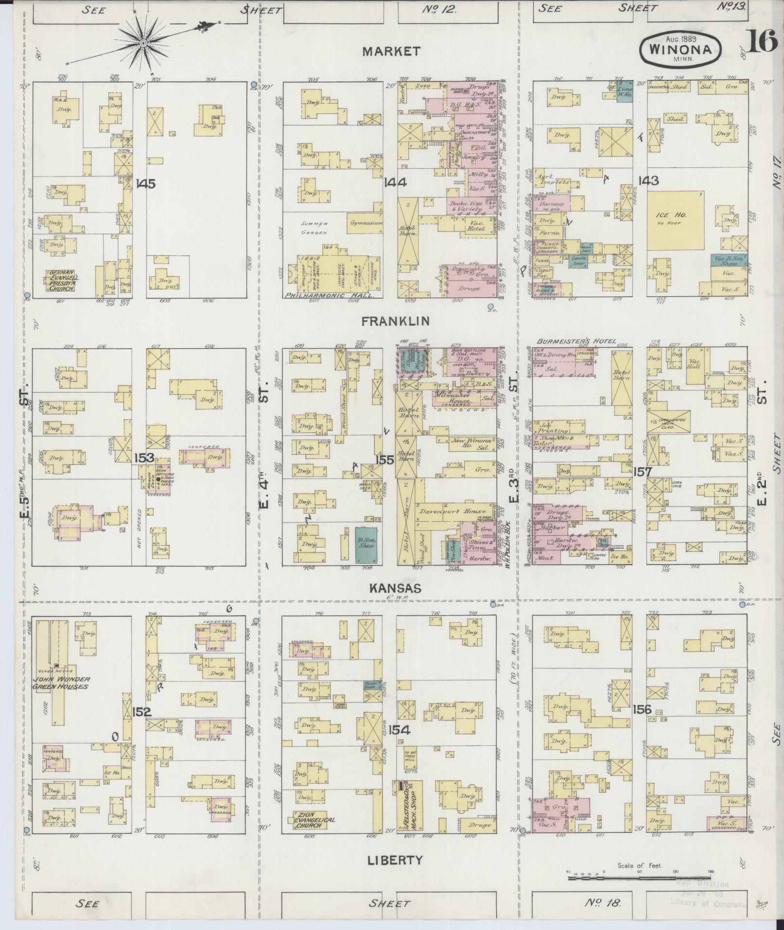 Sanborn Fire Insurance Map from Winona, Winona County, Minnesota (1889), Sheet #0016 - Complete Map Set gallery image, historic Sanborn map, vintage wall art, Minnesota Minnesota