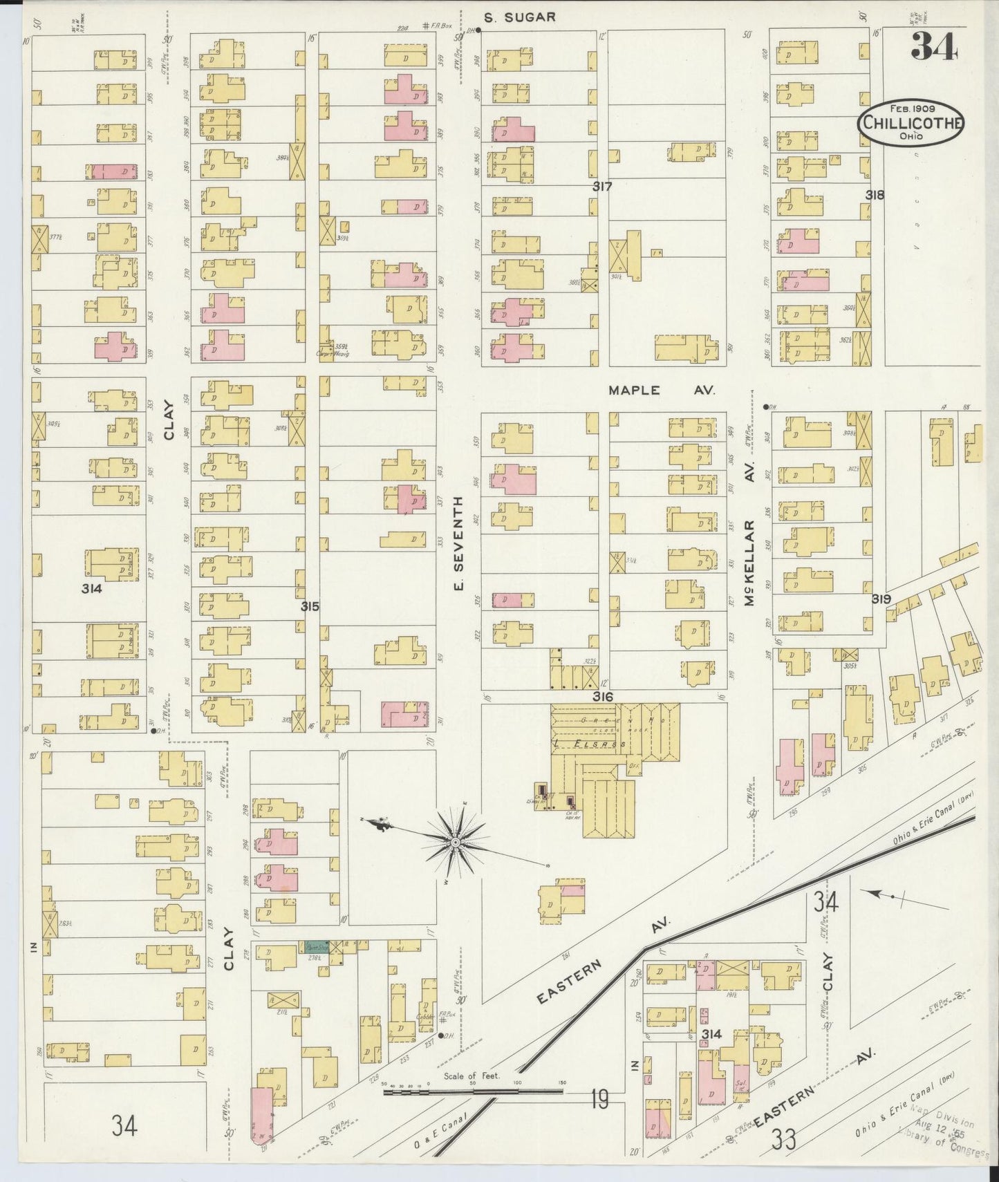 Sanborn Fire Insurance Map from Chillicothe, Ross County, Ohio (1909), Sheet #0034 - Historic Sanborn Fire Insurance Map Print, vintage old map wall art, antique decor, genealogy gift, Ohio Ohio map