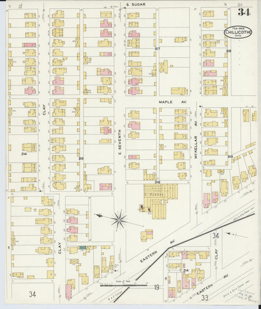 Sanborn Fire Insurance Map from Chillicothe, Ross County, Ohio (1909), Sheet #0034 - Historic Sanborn Fire Insurance Map Print, vintage old map wall art, antique decor, genealogy gift, Ohio Ohio map