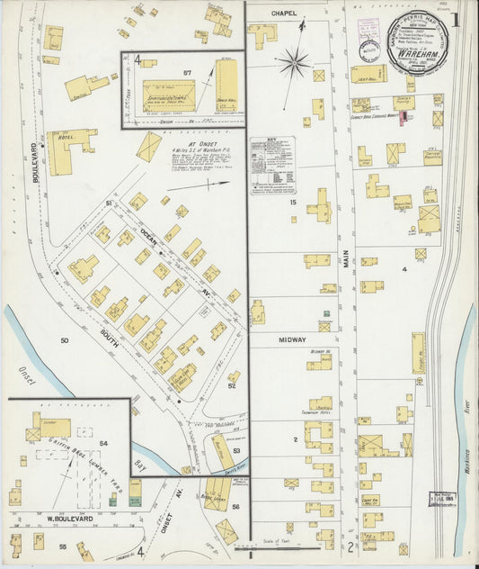 Sanborn Fire Insurance Map from Wareham, Plymouth County, Massachusetts (1901), Sheet #0001 - Complete Map Set gallery image, historic Sanborn map, vintage wall art, Massachusetts Massachusetts