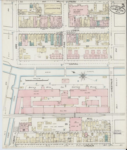 Sanborn Fire Insurance Map from Lewiston, Androscoggin County, Maine (1886), Sheet #0005 - Complete Map Set gallery image, historic Sanborn map, vintage wall art, Maine Maine