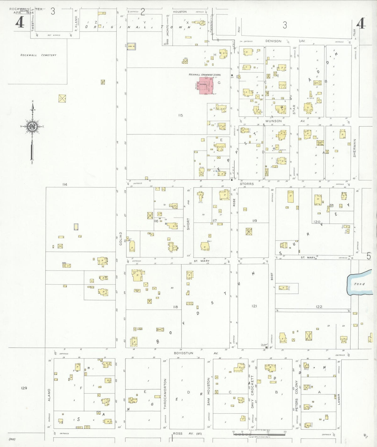 Sanborn Fire Insurance Map from Rockwall, Rockwall County, Texas (1934), Sheet #0004 - Complete Map Set gallery image, historic Sanborn map, vintage wall art, Texas Texas