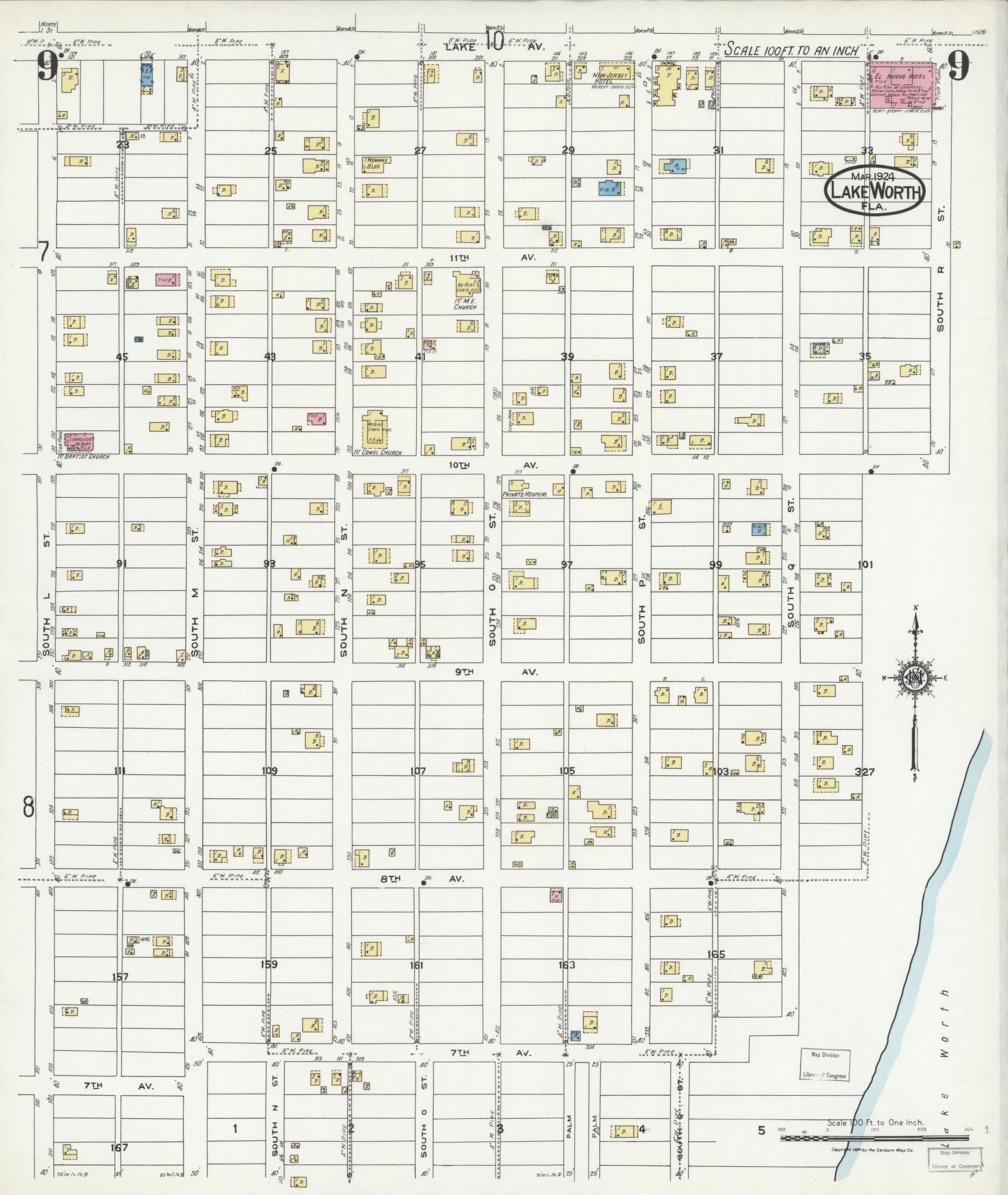 Sanborn Fire Insurance Map from Lake Worth, Palm Beach County, Florida (1924), Sheet #0009 - Complete Map Set gallery image, historic Sanborn map, vintage wall art, Florida Florida