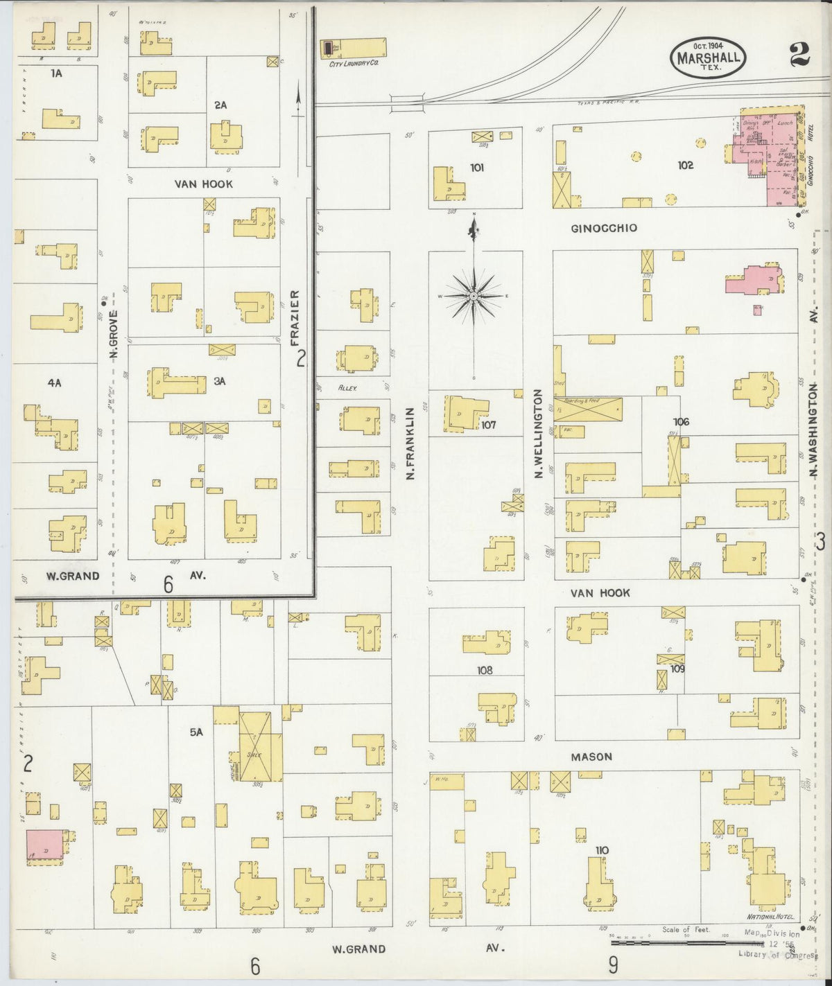 Sanborn Fire Insurance Map from Marshall, Harrison County, Texas (1904), Sheet #0002 - Complete Map Set gallery image, historic Sanborn map, vintage wall art, Texas Texas