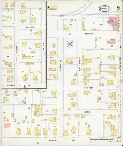 Sanborn Fire Insurance Map from Marshall, Harrison County, Texas (1904), Sheet #0002 - Complete Map Set gallery image, historic Sanborn map, vintage wall art, Texas Texas