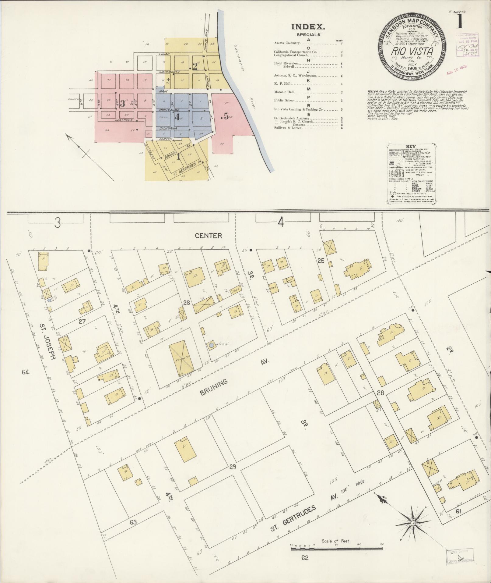 Sanborn Fire Insurance Map from Rio Vista, Solano County, California. (1908) – Historic Sanborn Fire Insurance Map Print