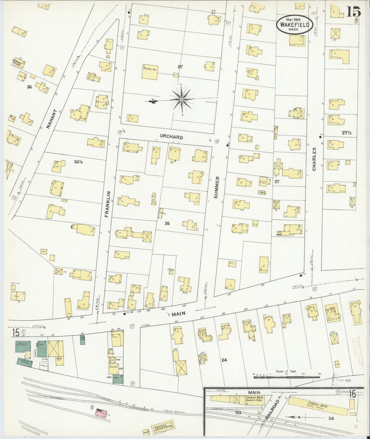 Sanborn Fire Insurance Map from Wakefield, Middlesex County, Massachusetts (1909), Sheet #0015 - Historic Sanborn Fire Insurance Map Print, vintage old map wall art, antique decor, genealogy gift, Massachusetts Massachusetts map