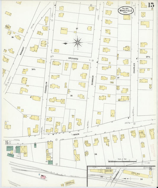 Sanborn Fire Insurance Map from Wakefield, Middlesex County, Massachusetts (1909), Sheet #0015 - Historic Sanborn Fire Insurance Map Print, vintage old map wall art, antique decor, genealogy gift, Massachusetts Massachusetts map