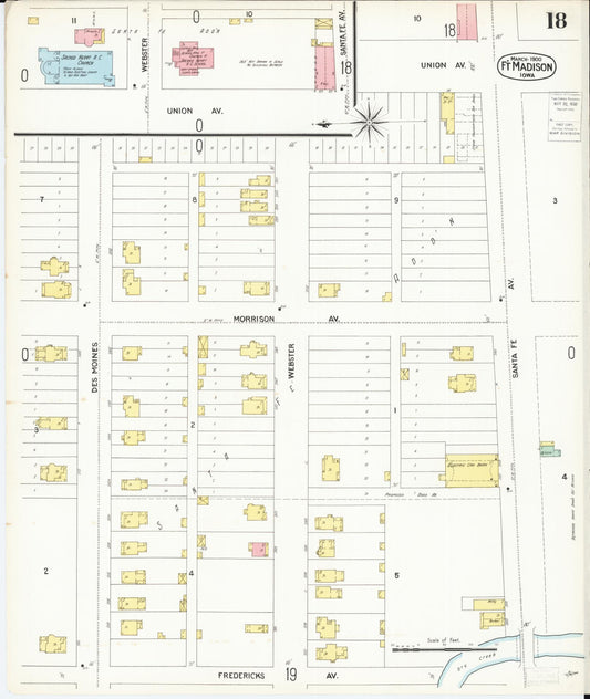 Sanborn Fire Insurance Map from Fort Madison, Lee County, Iowa (1900), Sheet #0018 - Historic Sanborn Fire Insurance Map Print, vintage old map wall art