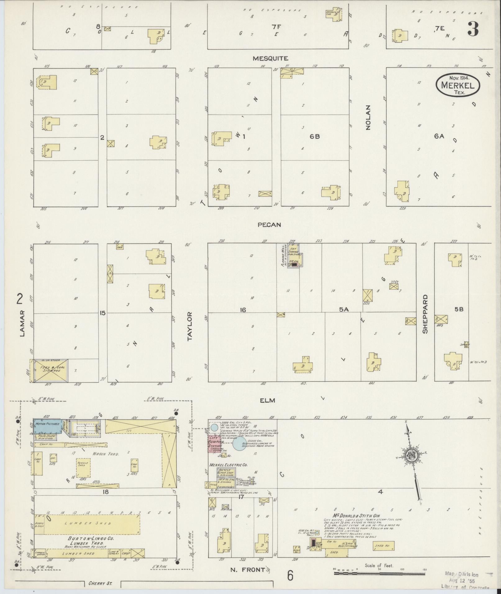 Sanborn Fire Insurance Map from Merkel, Taylor County, Texas (1914), Sheet #0003 - Historic Sanborn Fire Insurance Map Print, vintage old map wall art, antique decor, genealogy gift, Texas Texas map