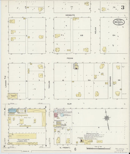 Sanborn Fire Insurance Map from Merkel, Taylor County, Texas (1914), Sheet #0003 - Historic Sanborn Fire Insurance Map Print, vintage old map wall art, antique decor, genealogy gift, Texas Texas map