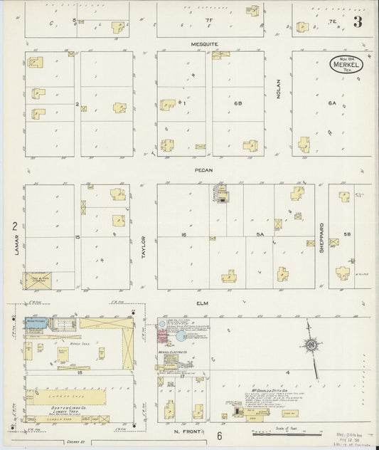Sanborn Fire Insurance Map from Merkel, Taylor County, Texas (1914), Sheet #0003 - Historic Sanborn Fire Insurance Map Print, vintage old map wall art, antique decor, genealogy gift, Texas Texas map