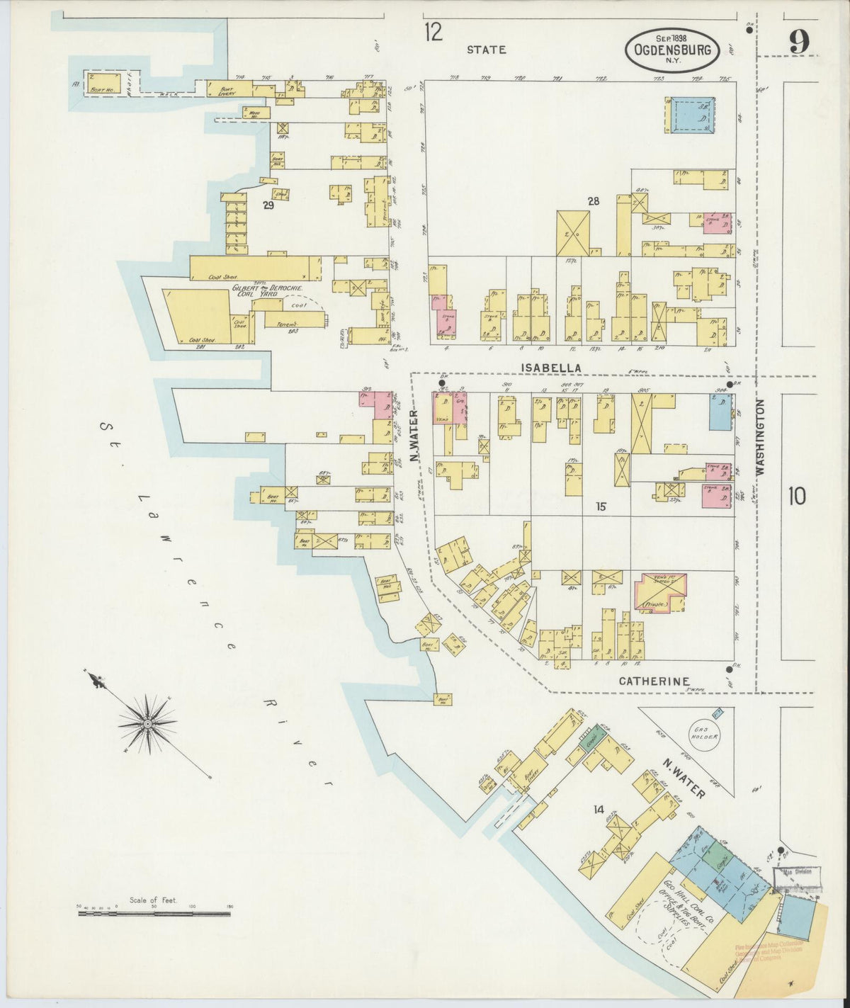 Sanborn Fire Insurance Map from Ogdensburg, St. Lawrence County, New York (1898), Sheet #0009 - Complete Map Set gallery image, historic Sanborn map, vintage wall art, New York New York