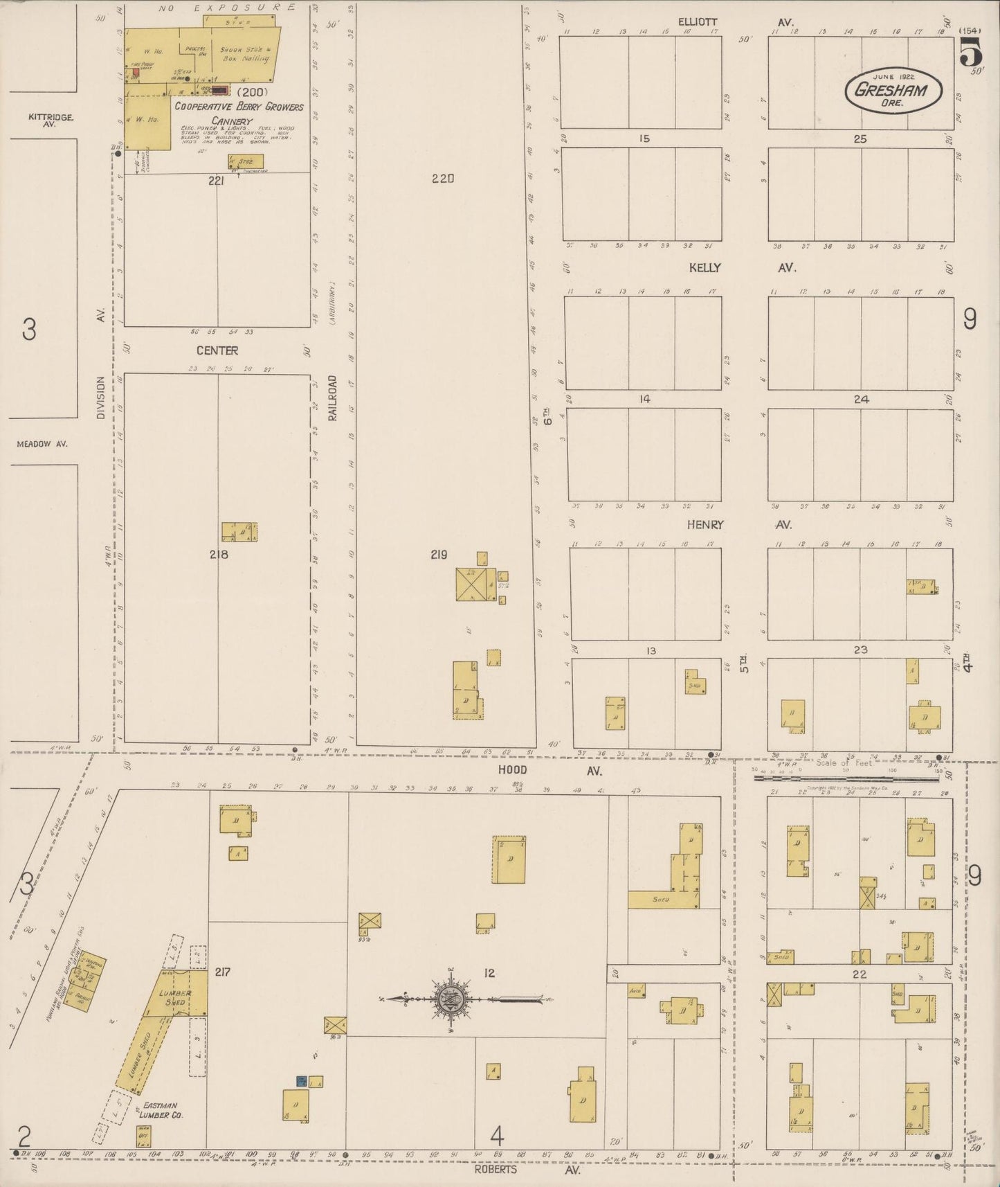 Sanborn Fire Insurance Map from Gresham, Multnomah County, Oregon (1922), Sheet #0005 - Complete Map Set gallery image, historic Sanborn map, vintage wall art, Oregon Oregon