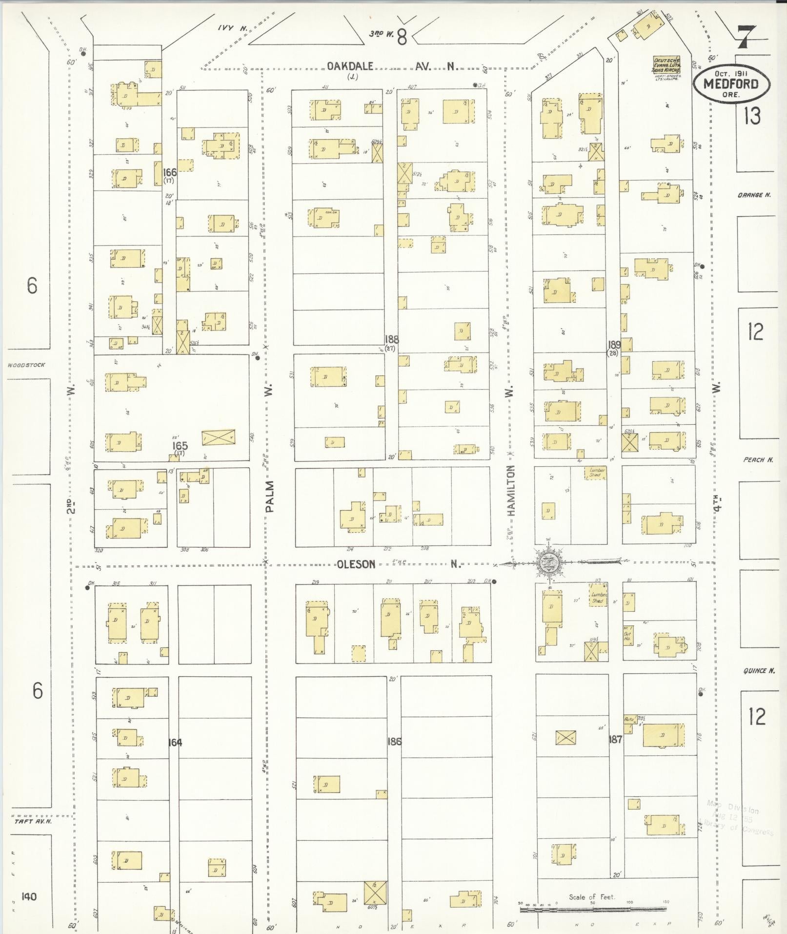Sanborn Fire Insurance Map from Medford, Jackson County, Oregon (1911), Sheet #0007 - Historic Sanborn Fire Insurance Map Print, vintage old map wall art, antique decor, genealogy gift, Oregon Oregon map