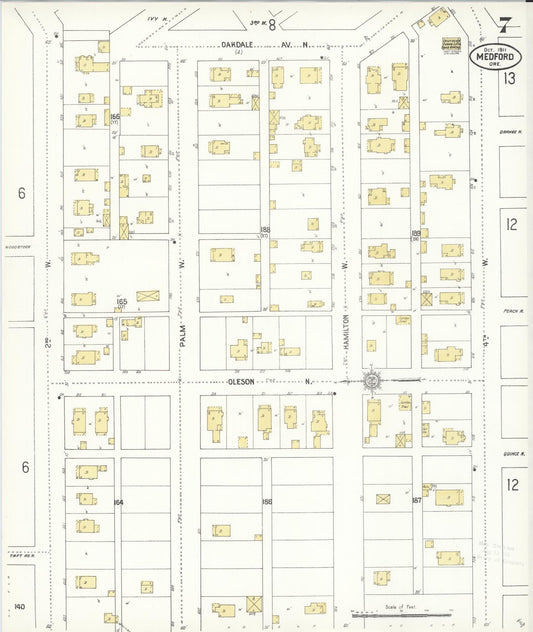 Sanborn Fire Insurance Map from Medford, Jackson County, Oregon (1911), Sheet #0007 - Historic Sanborn Fire Insurance Map Print, vintage old map wall art, antique decor, genealogy gift, Oregon Oregon map
