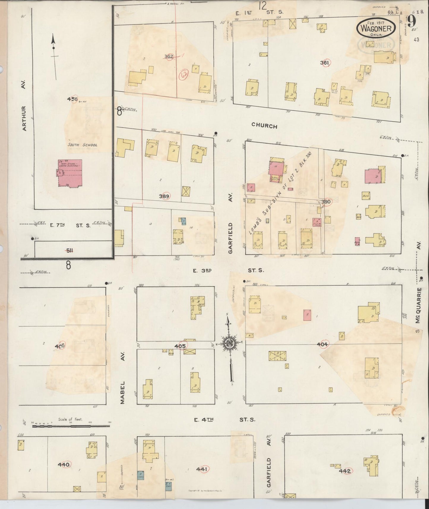 Sanborn Fire Insurance Map from Wagoner, Wagoner County, Oklahoma (1932), Sheet #0009 - Complete Map Set gallery image, historic Sanborn map, vintage wall art, Oklahoma Oklahoma