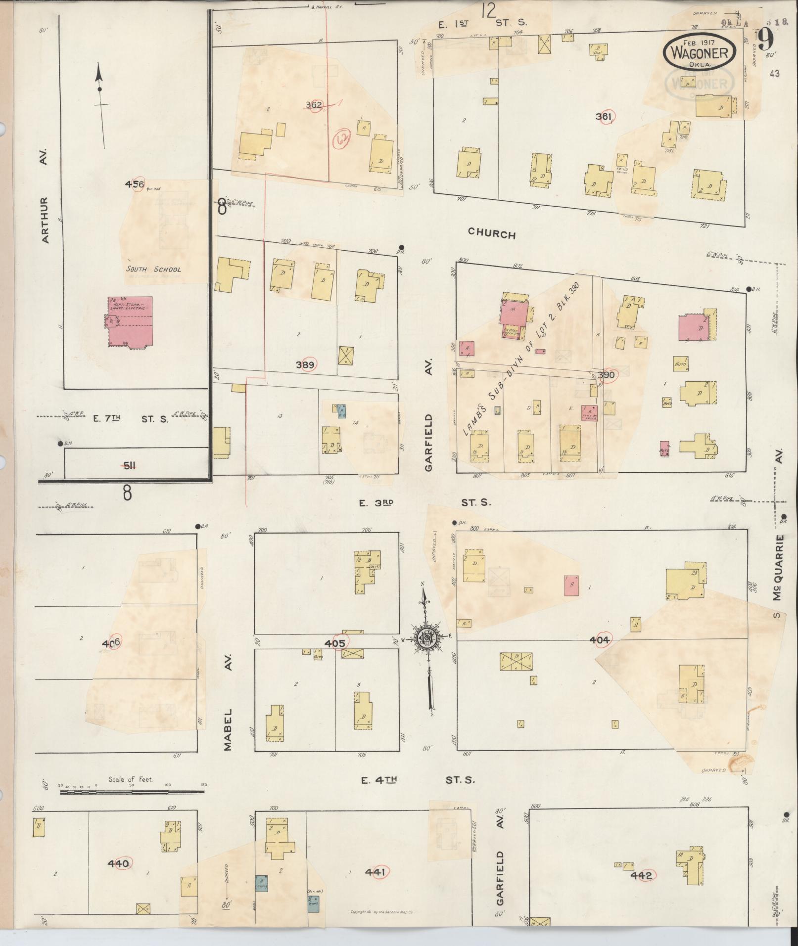 Sanborn Fire Insurance Map from Wagoner, Wagoner County, Oklahoma (1932), Sheet #0009 - Complete Map Set gallery image, historic Sanborn map, vintage wall art, Oklahoma Oklahoma