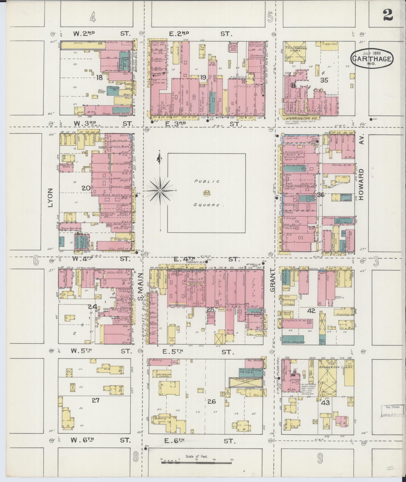 Sanborn Fire Insurance Map from Carthage, Jasper County, Missouri (1893), Sheet #0002 - Historic Sanborn Fire Insurance Map Print, vintage old map wall art, antique decor, genealogy gift, Missouri Missouri map