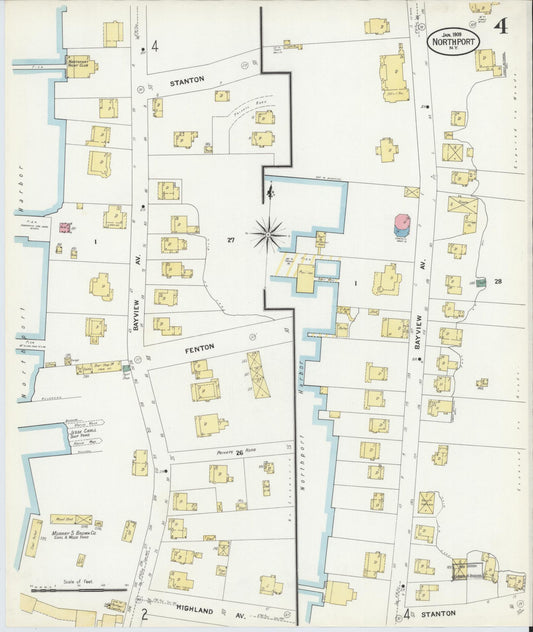 Sanborn Fire Insurance Map from Northport, Suffolk County, New York (1909), Sheet #0004 - Historic Sanborn Fire Insurance Map Print, vintage old map wall art, antique decor, genealogy gift, New York New York map
