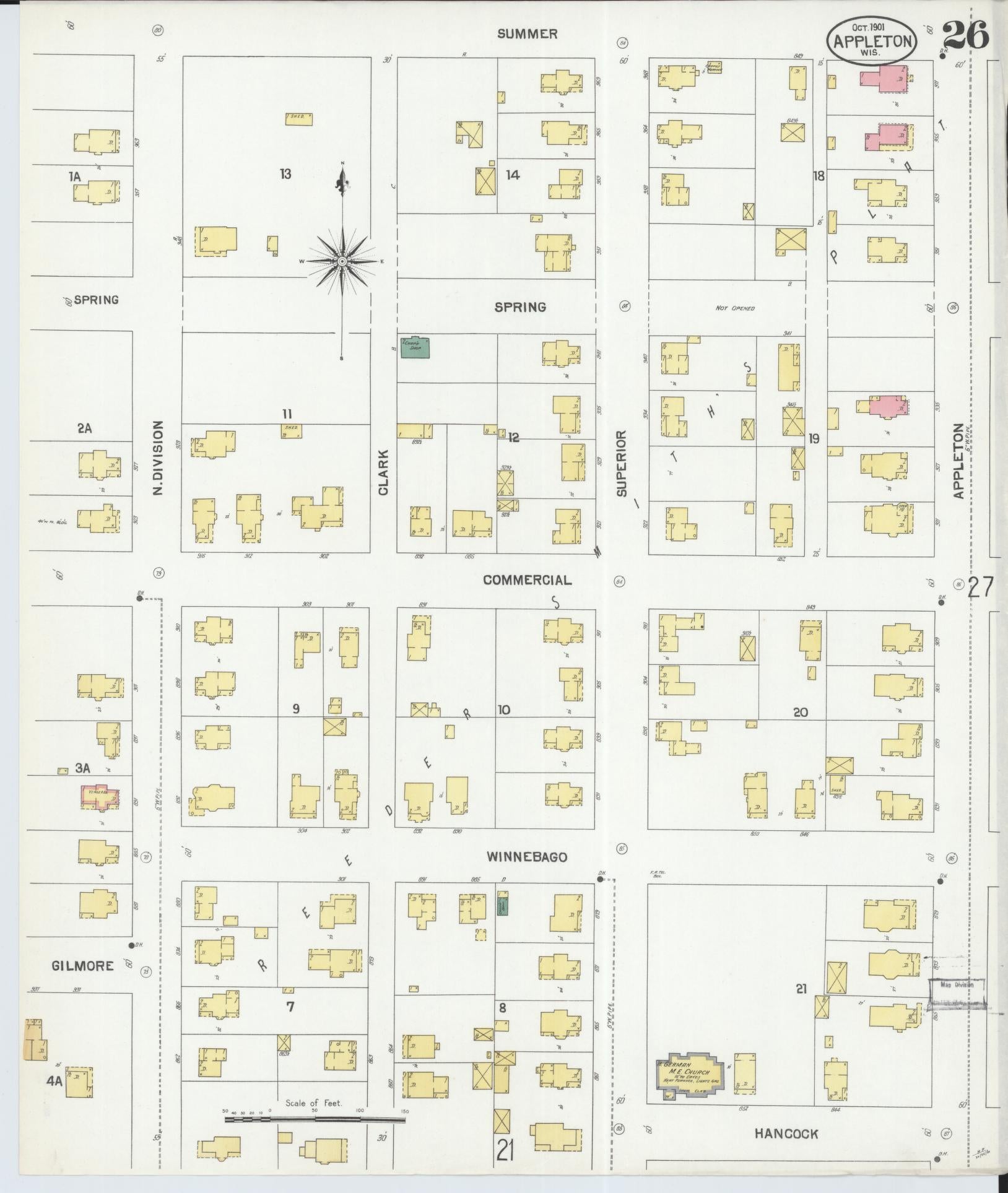 Sanborn Fire Insurance Map from Appleton, Outagamie County, Wisconsin (1901), Sheet #0026 - Complete Map Set gallery image, historic Sanborn map, vintage wall art, Wisconsin Wisconsin