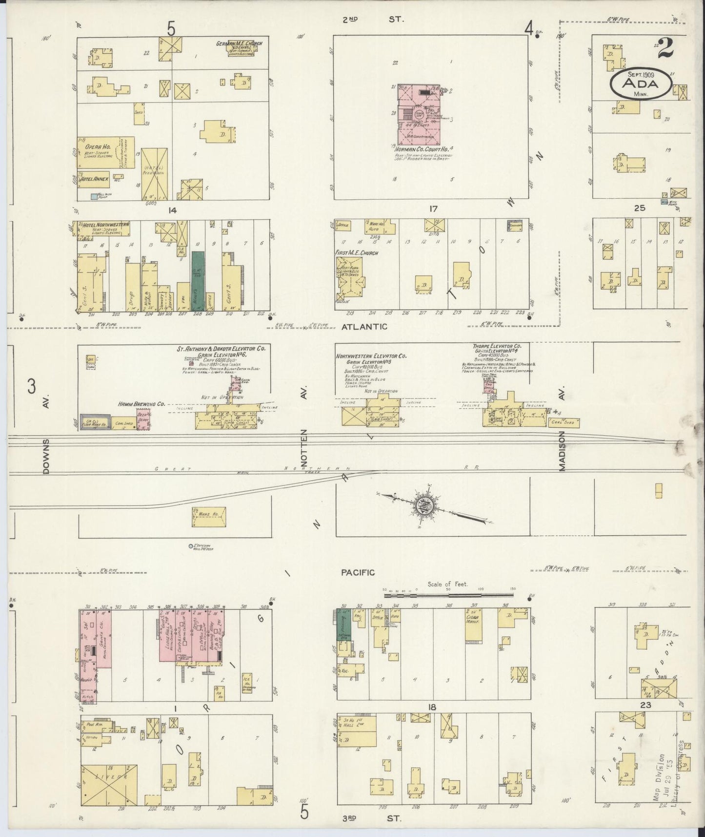 Sanborn Fire Insurance Map from Ada, Norman County, Minnesota (1909), Sheet #0002 - Historic Sanborn Fire Insurance Map Print, vintage old map wall art, antique decor, genealogy gift, Minnesota Minnesota map