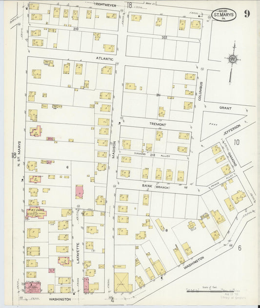Sanborn Fire Insurance Map from Saint Marys, Elk County, Pennsylvania (1915), Sheet #0009 - Historic Sanborn Fire Insurance Map Print, vintage old map wall art, antique decor, genealogy gift, Pennsylvania Pennsylvania map