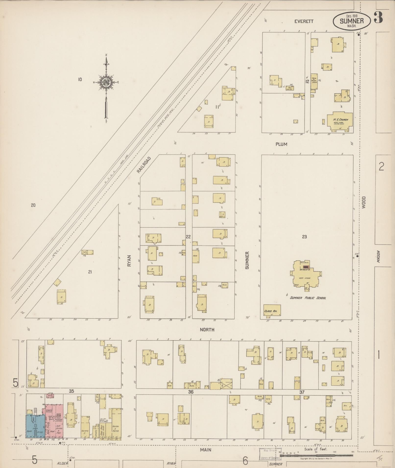 Sanborn Fire Insurance Map from Sumner, Pierce County, Washington (1919), Sheet #0003 - Historic Sanborn Fire Insurance Map Print, vintage old map wall art, antique decor, genealogy gift, Washington Washington map