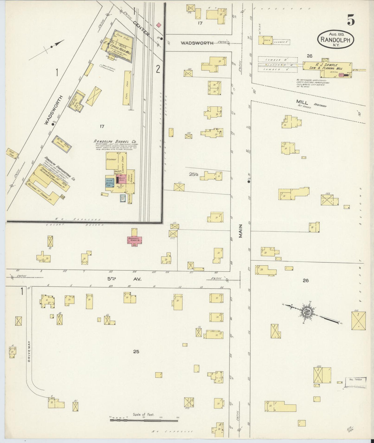 Sanborn Fire Insurance Map from Randolph, Cattaraugus County, New York (1913), Sheet #0005 - Complete Map Set gallery image, historic Sanborn map, vintage wall art, New York New York