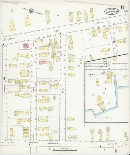 Sanborn Fire Insurance Map from Ellsworth, Hancock County, Maine (1914), Sheet #0006 - Complete Map Set gallery image, historic Sanborn map, vintage wall art, Maine Maine