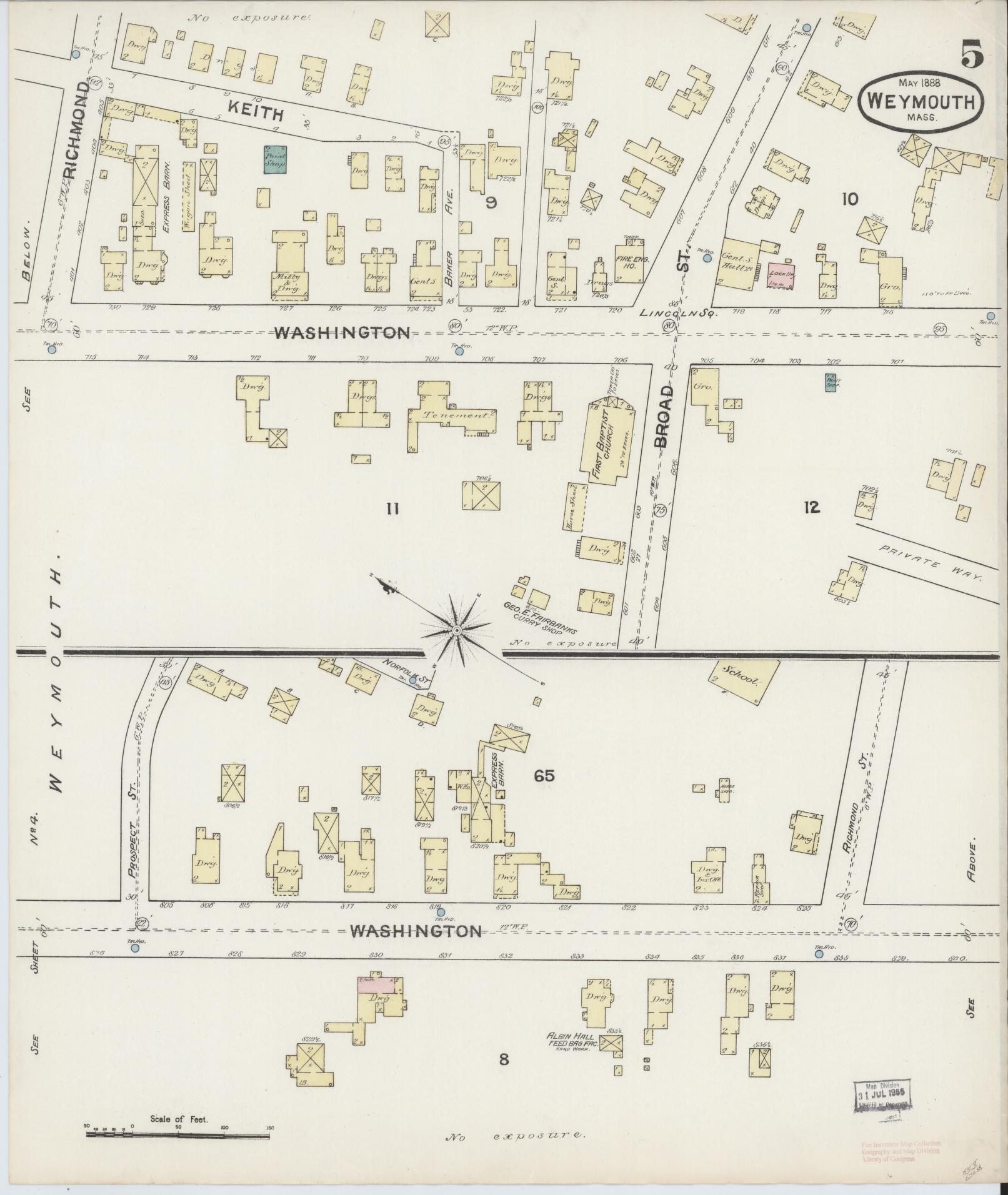Sanborn Fire Insurance Map from Weymouth, Norfolk County, Massachusetts (1888), Sheet #0005 - Complete Map Set gallery image, historic Sanborn map, vintage wall art, Massachusetts Massachusetts