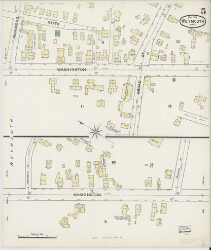 Sanborn Fire Insurance Map from Weymouth, Norfolk County, Massachusetts (1888), Sheet #0005 - Complete Map Set gallery image, historic Sanborn map, vintage wall art, Massachusetts Massachusetts