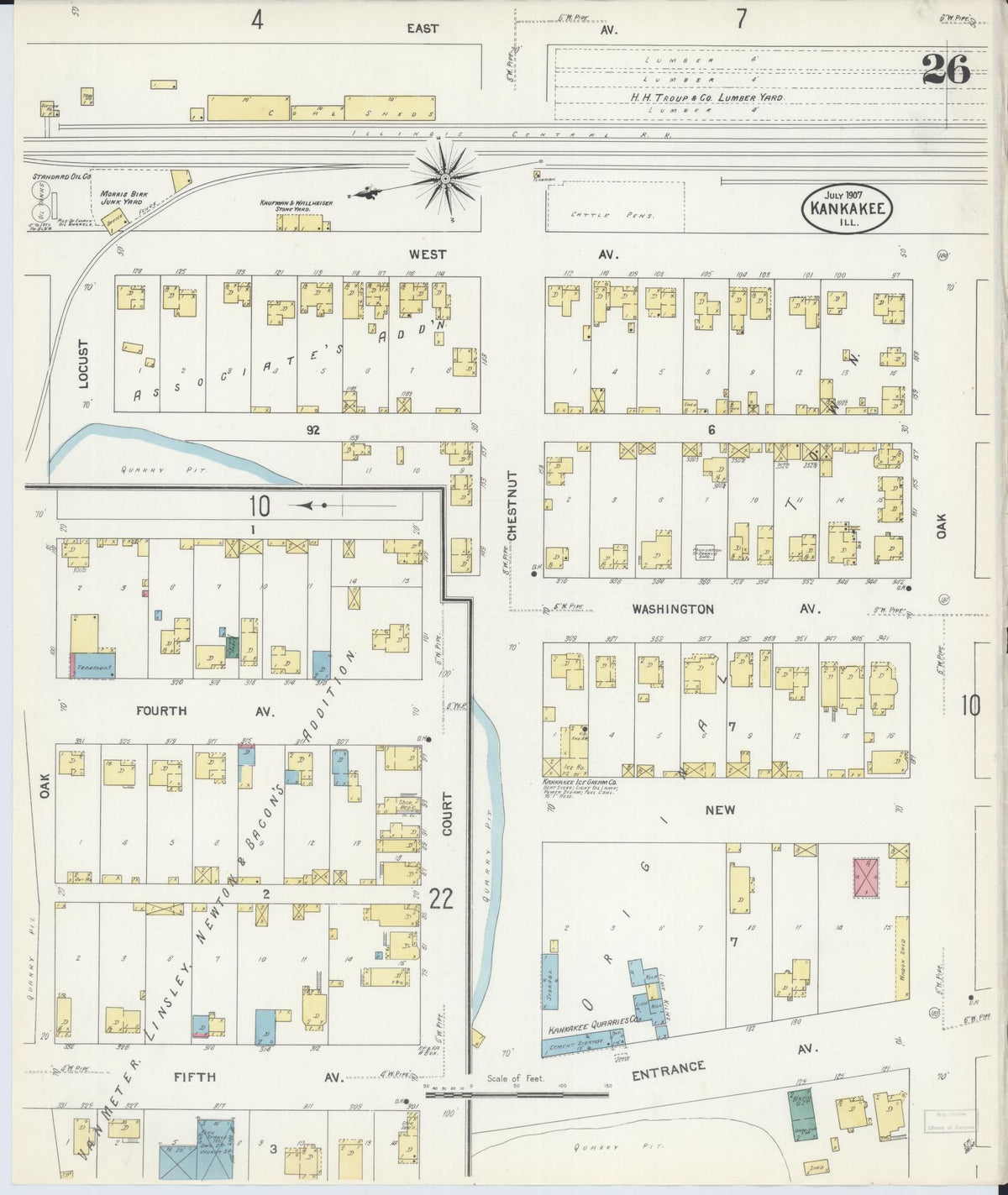 Sanborn Fire Insurance Map from Kankakee, Kankakee County, Illinois (1907), Sheet #0026 - Complete Map Set gallery image, historic Sanborn map, vintage wall art, Illinois Illinois